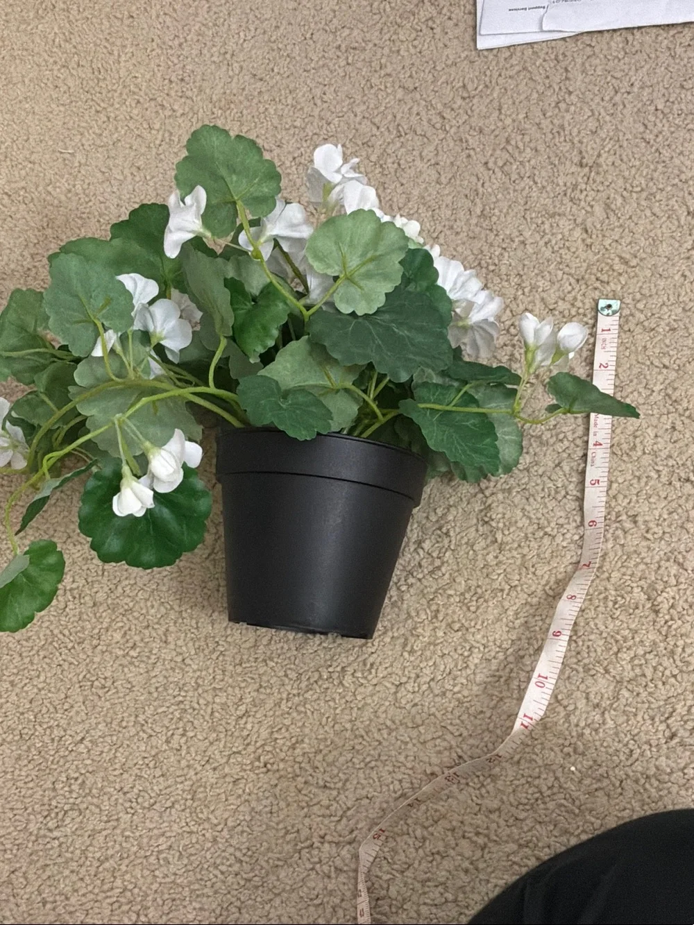 White Artificial Trailing Geranium Plant in Black Pot - Home Accents